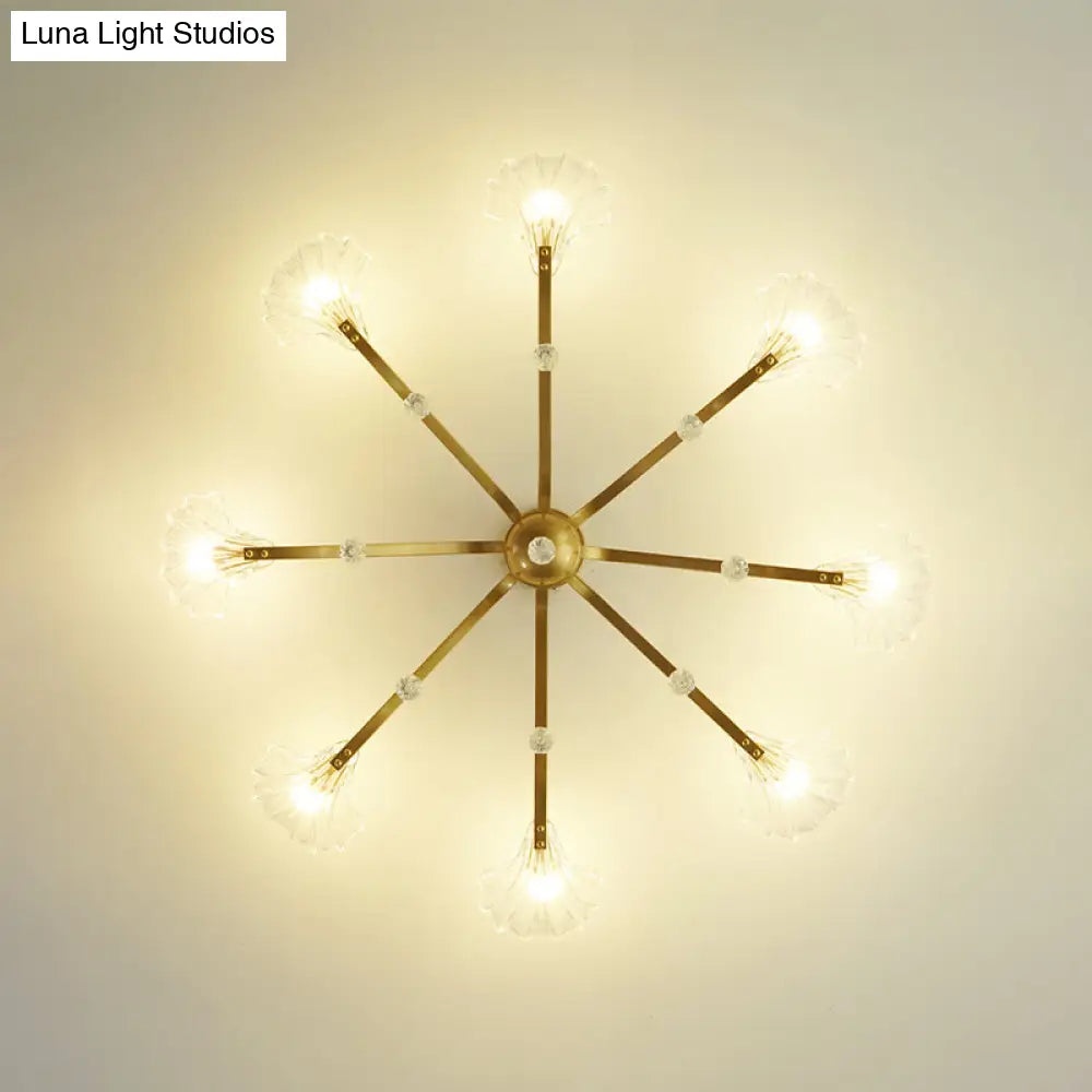 DecorBites™ DecorBites™ Gold Scalloped Shell Semi Flush Mount Crystal Chandelier - Countryside Parlor Ceiling Light 6/8-Light