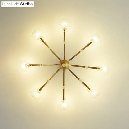 DecorBites™ DecorBites™ Gold Scalloped Shell Semi Flush Mount Crystal Chandelier - Countryside Parlor Ceiling Light 6/8-Light