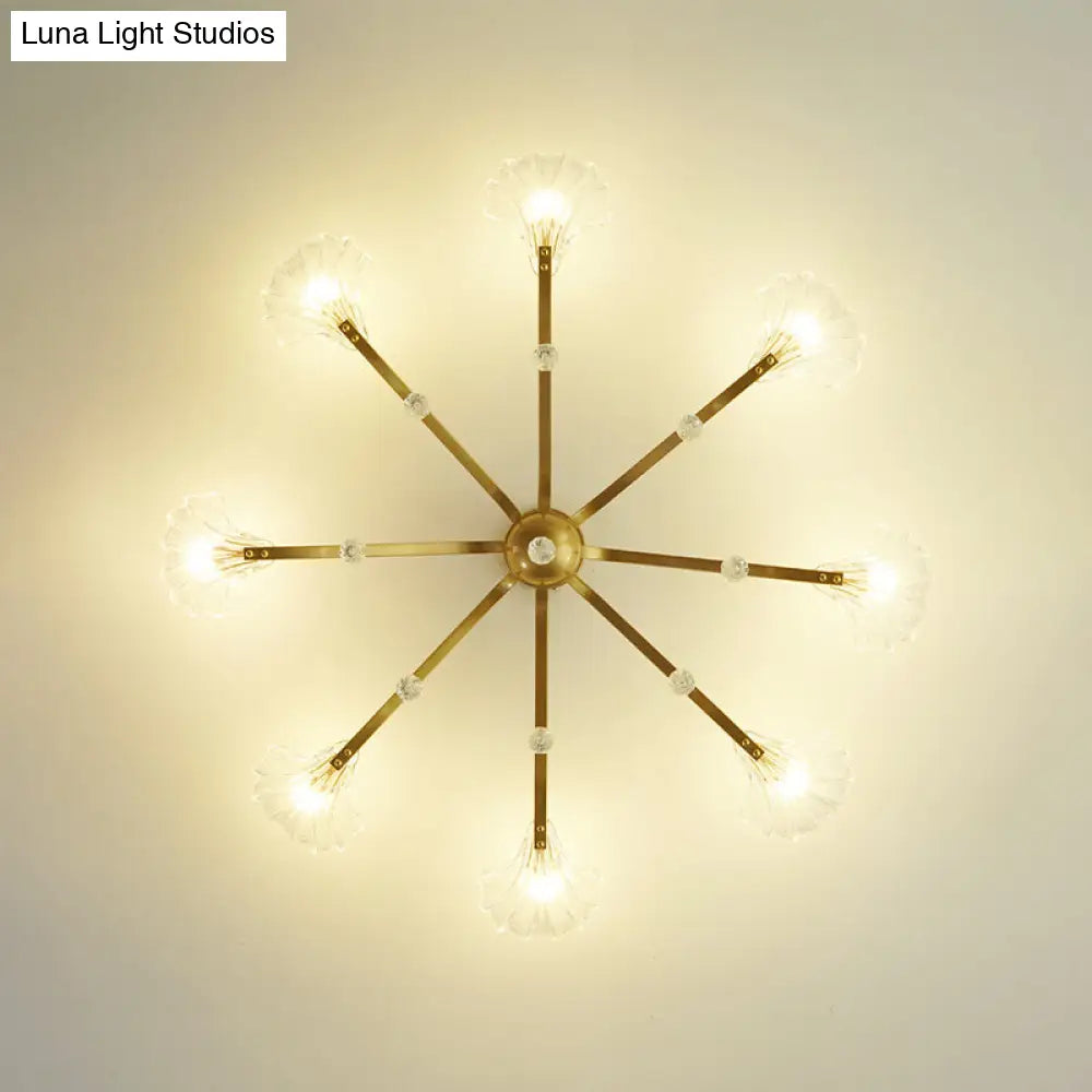 DecorBites™ DecorBites™ Gold Scalloped Shell Semi Flush Mount Crystal Chandelier - Countryside Parlor Ceiling Light 6/8-Light