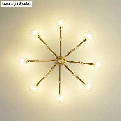 DecorBites™ DecorBites™ Gold Scalloped Shell Semi Flush Mount Crystal Chandelier - Countryside Parlor Ceiling Light 6/8-Light