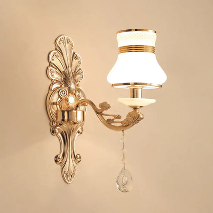 DecorBites™ Gold Scrolled Arm Wall Mount Lamp with Crystal Accent - Elegant Metallic Wall Sconce