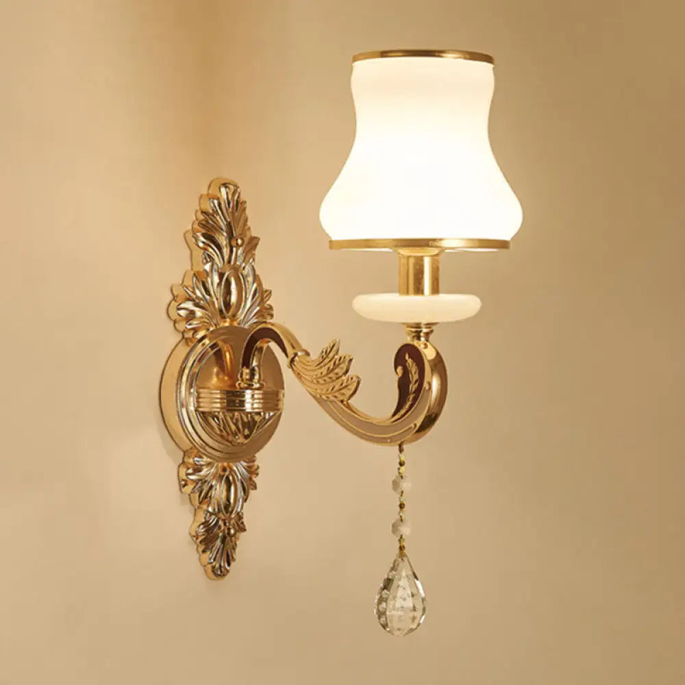 DecorBites™ Gold Scrolled Arm Wall Mount Lamp with Crystal Accent - Elegant Metallic Wall Sconce