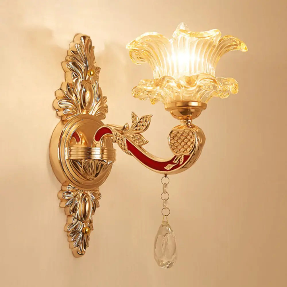 DecorBites™ Gold Scrolled Arm Wall Mount Lamp with Crystal Accent - Elegant Metallic Wall Sconce
