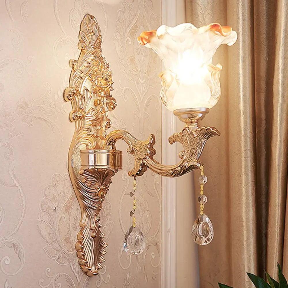 DecorBites™ Gold Scrolled Arm Wall Mount Lamp with Crystal Accent - Elegant Metallic Wall Sconce