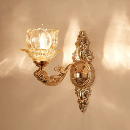 DecorBites™ Gold Scrolled Arm Wall Mount Lamp with Crystal Accent - Elegant Metallic Wall Sconce