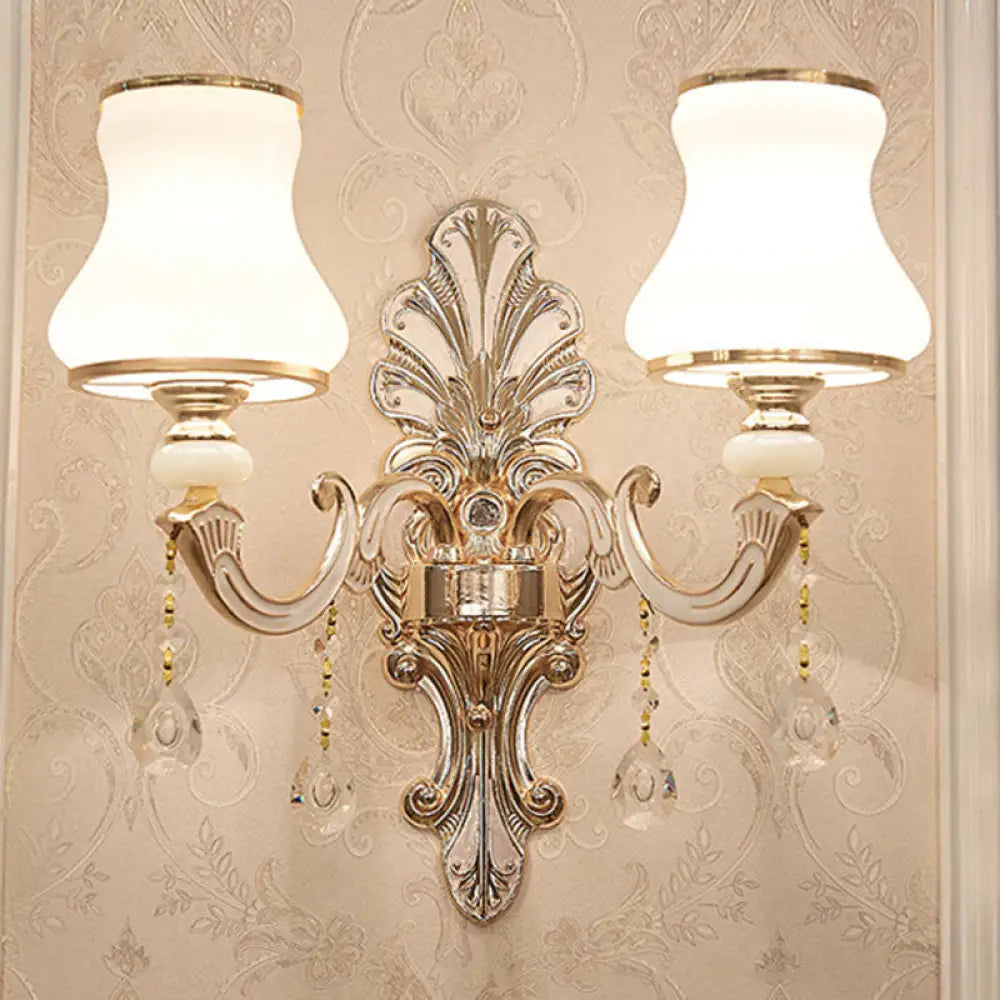 DecorBites™ Gold Scrolled Arm Wall Mount Lamp with Crystal Accent - Elegant Metallic Wall Sconce