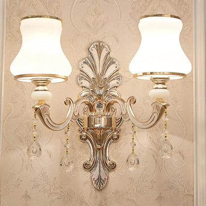 DecorBites™ Gold Scrolled Arm Wall Mount Lamp with Crystal Accent - Elegant Metallic Wall Sconce