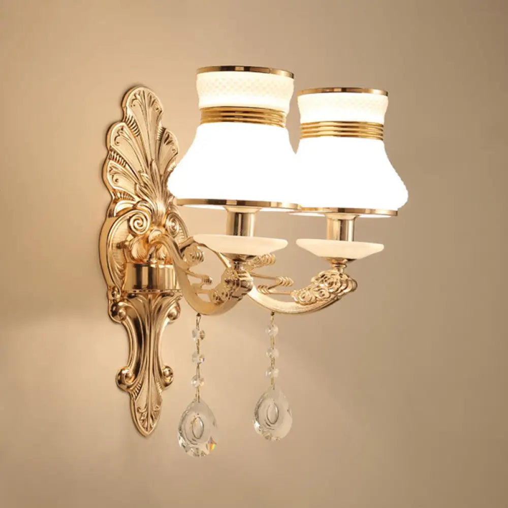 DecorBites™ Gold Scrolled Arm Wall Mount Lamp with Crystal Accent - Elegant Metallic Wall Sconce