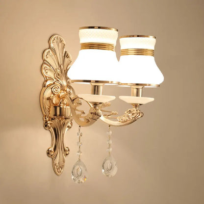 DecorBites™ Gold Scrolled Arm Wall Mount Lamp with Crystal Accent - Elegant Metallic Wall Sconce