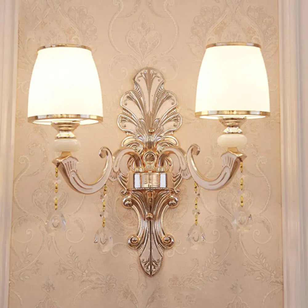 DecorBites™ Gold Scrolled Arm Wall Mount Lamp with Crystal Accent - Elegant Metallic Wall Sconce