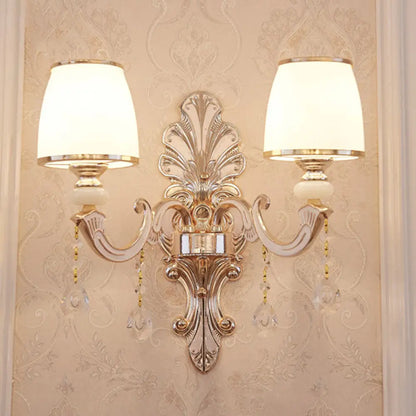 DecorBites™ Gold Scrolled Arm Wall Mount Lamp with Crystal Accent - Elegant Metallic Wall Sconce