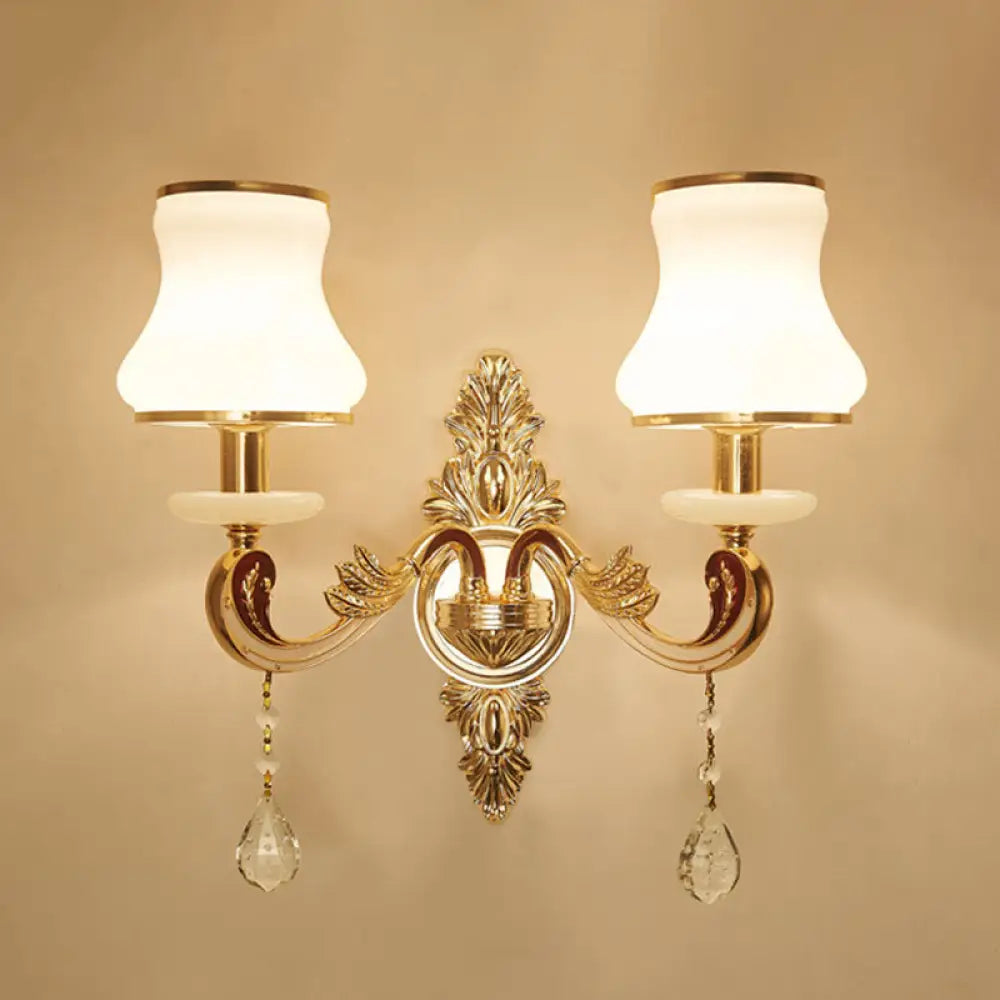 DecorBites™ Gold Scrolled Arm Wall Mount Lamp with Crystal Accent - Elegant Metallic Wall Sconce