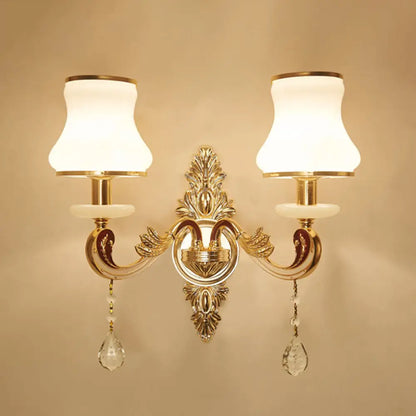 DecorBites™ Gold Scrolled Arm Wall Mount Lamp with Crystal Accent - Elegant Metallic Wall Sconce