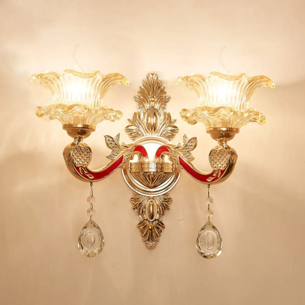 DecorBites™ Gold Scrolled Arm Wall Mount Lamp with Crystal Accent - Elegant Metallic Wall Sconce