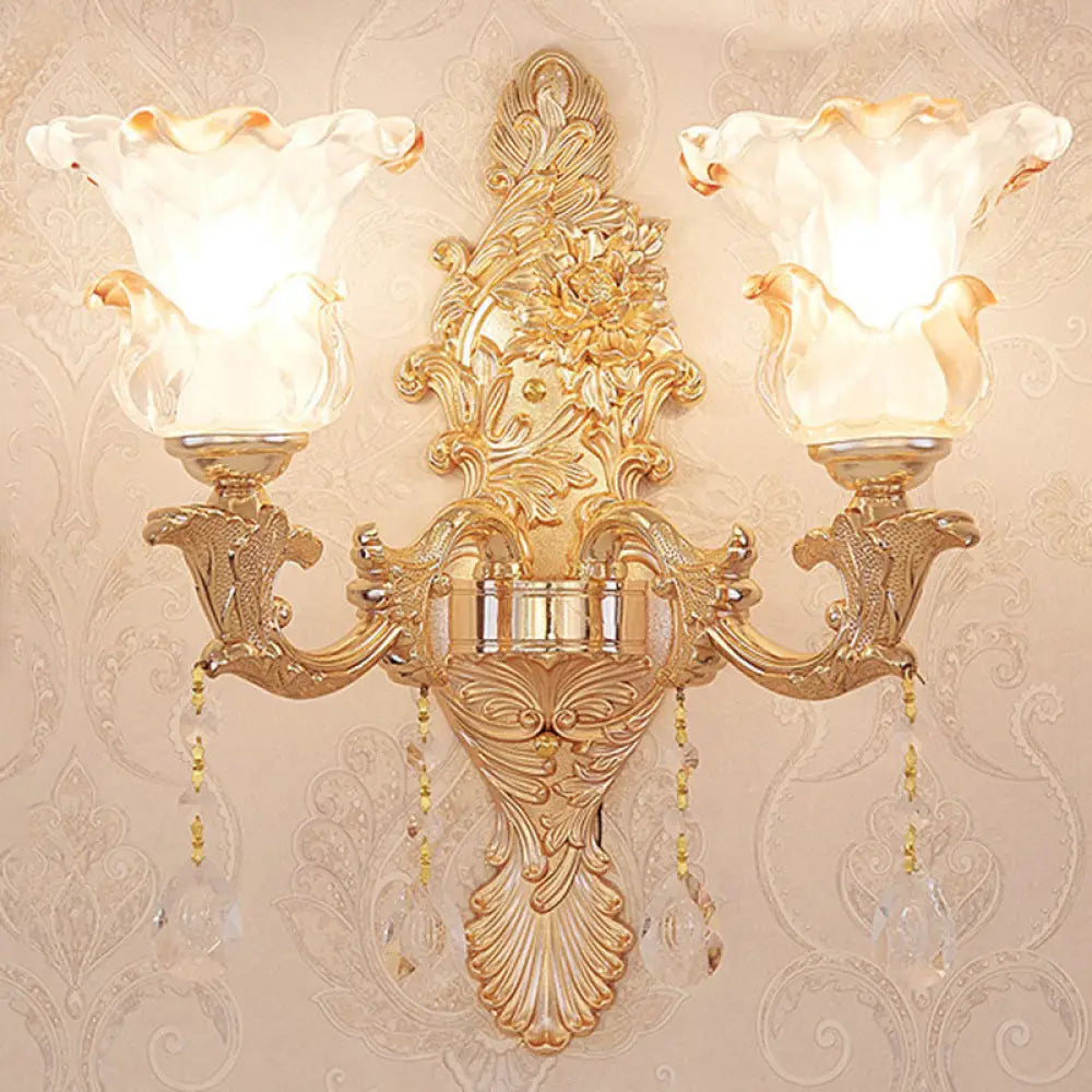 DecorBites™ Gold Scrolled Arm Wall Mount Lamp with Crystal Accent - Elegant Metallic Wall Sconce