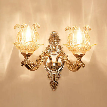 DecorBites™ Gold Scrolled Arm Wall Mount Lamp with Crystal Accent - Elegant Metallic Wall Sconce