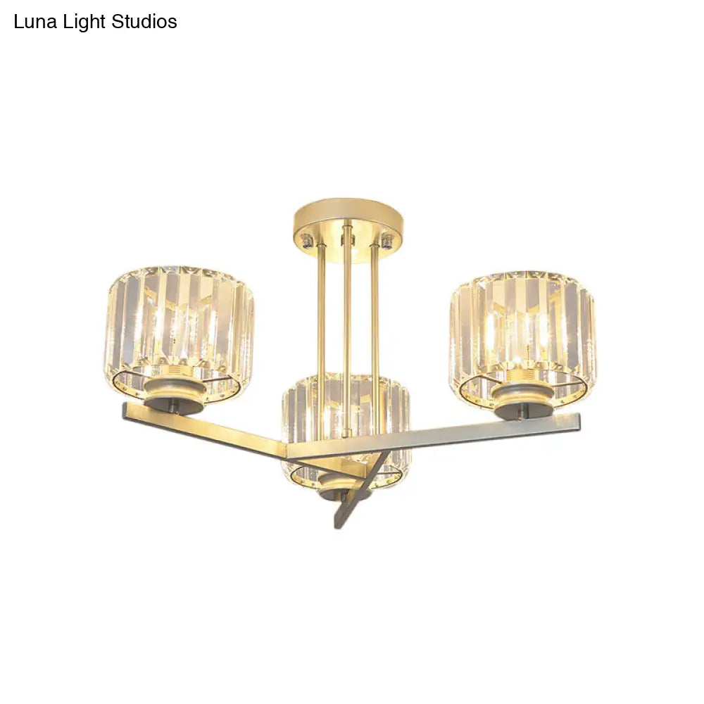 DecorBites™ DecorBites™ Gold Semi-Mount Crystal Prism Ceiling Flush Light - Modern 3/4-Light Short Cylinder
