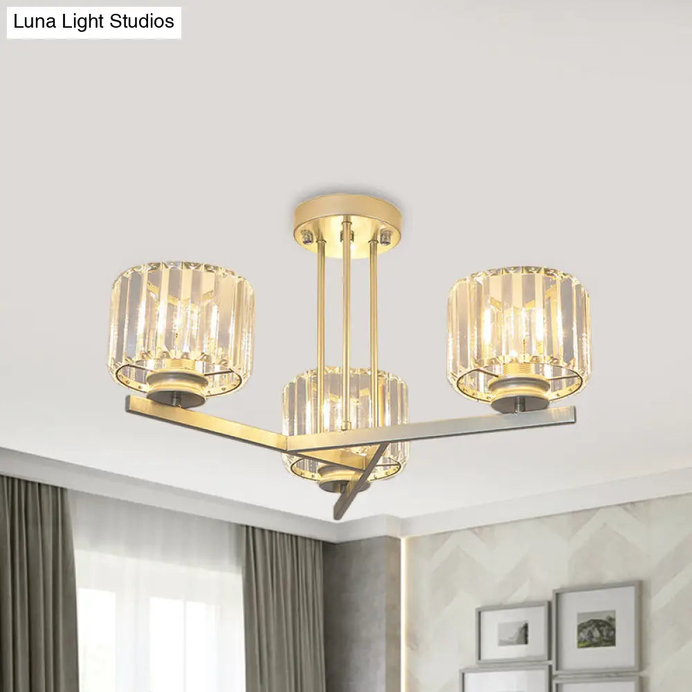 DecorBites™ DecorBites™ Gold Semi-Mount Crystal Prism Ceiling Flush Light - Modern 3/4-Light Short Cylinder