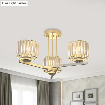 DecorBites™ DecorBites™ Gold Semi-Mount Crystal Prism Ceiling Flush Light - Modern 3/4-Light Short Cylinder