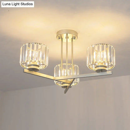 DecorBites™ DecorBites™ Gold Semi-Mount Crystal Prism Ceiling Flush Light - Modern 3/4-Light Short Cylinder