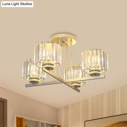 DecorBites™ DecorBites™ Gold Semi-Mount Crystal Prism Ceiling Flush Light - Modern 3/4-Light Short Cylinder