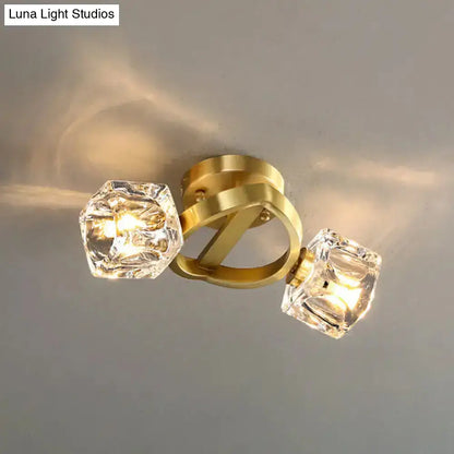 DecorBites™ DecorBites™ Gold Semi Mount Postmodern Metal Ceiling Light with Crystal Shade - Foyer Flush Light