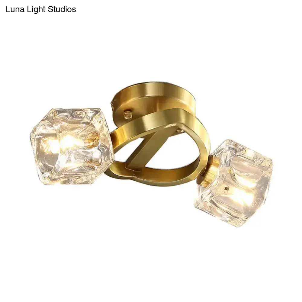 DecorBites™ DecorBites™ Gold Semi Mount Postmodern Metal Ceiling Light with Crystal Shade - Foyer Flush Light