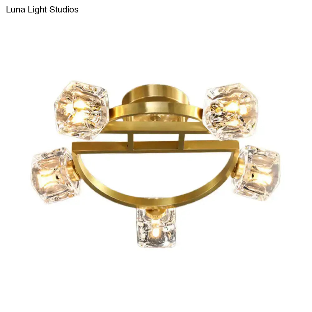DecorBites™ DecorBites™ Gold Semi Mount Postmodern Metal Ceiling Light with Crystal Shade - Foyer Flush Light