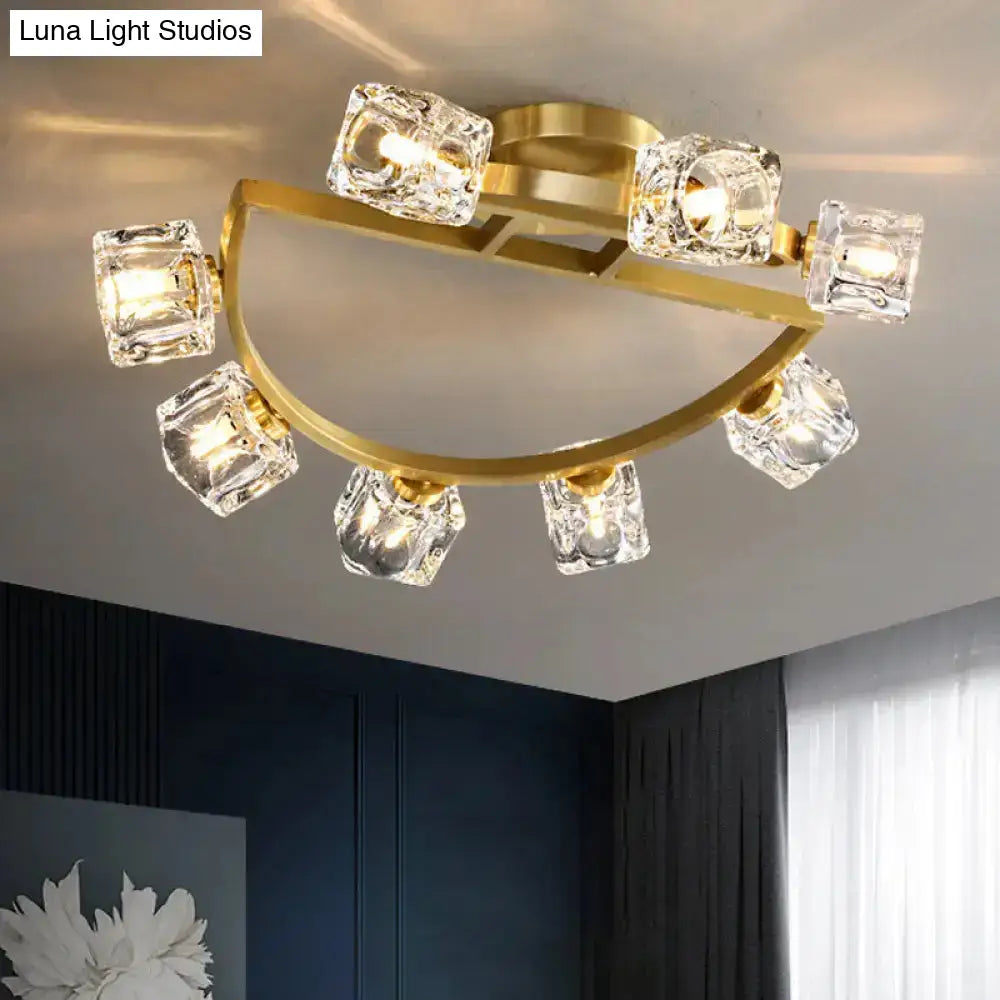 DecorBites™ DecorBites™ Gold Semi Mount Postmodern Metal Ceiling Light with Crystal Shade - Foyer Flush Light