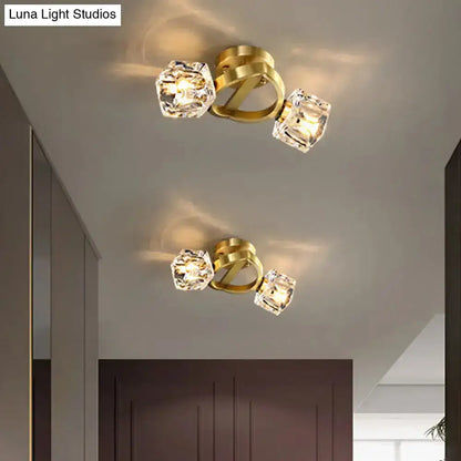 DecorBites™ DecorBites™ Gold Semi Mount Postmodern Metal Ceiling Light with Crystal Shade - Foyer Flush Light