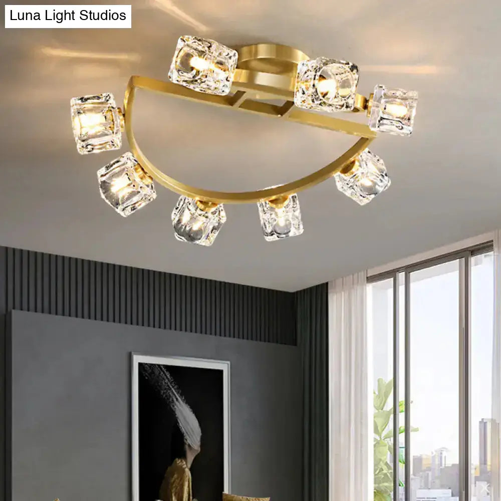 DecorBites™ DecorBites™ Gold Semi Mount Postmodern Metal Ceiling Light with Crystal Shade - Foyer Flush Light