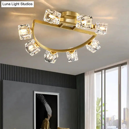 DecorBites™ DecorBites™ Gold Semi Mount Postmodern Metal Ceiling Light with Crystal Shade - Foyer Flush Light