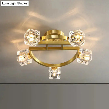 DecorBites™ DecorBites™ Gold Semi Mount Postmodern Metal Ceiling Light with Crystal Shade - Foyer Flush Light