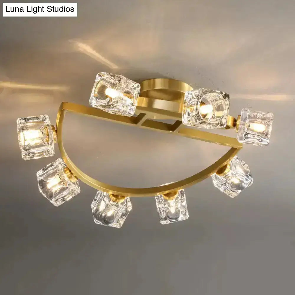 DecorBites™ DecorBites™ Gold Semi Mount Postmodern Metal Ceiling Light with Crystal Shade - Foyer Flush Light