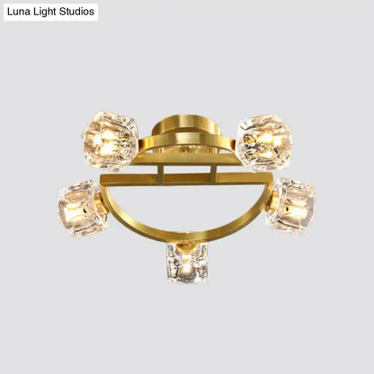 DecorBites™ DecorBites™ Gold Semi Mount Postmodern Metal Ceiling Light with Crystal Shade - Foyer Flush Light