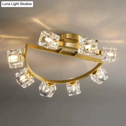 DecorBites™ DecorBites™ Gold Semi Mount Postmodern Metal Ceiling Light with Crystal Shade - Foyer Flush Light