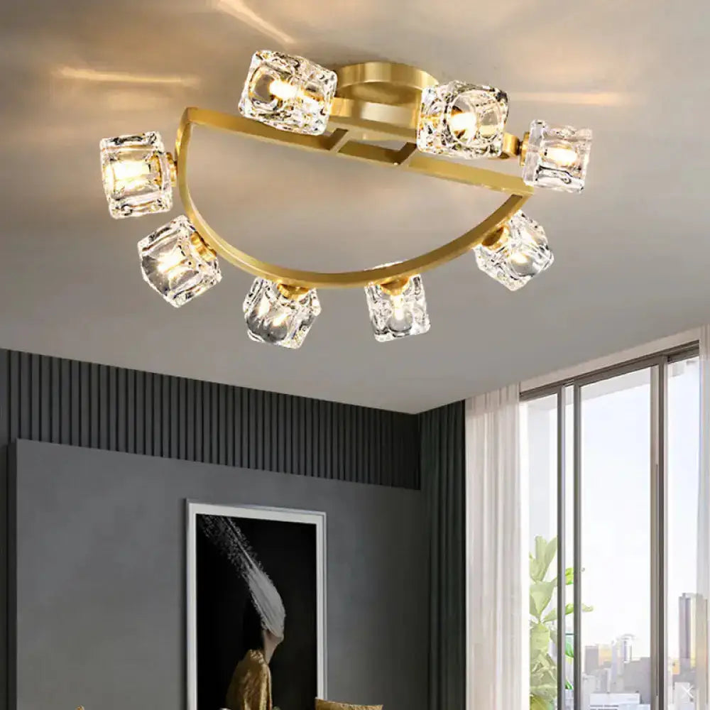 DecorBites™ DecorBites™ Gold Semi Mount Postmodern Metal Ceiling Light with Crystal Shade - Foyer Flush Light