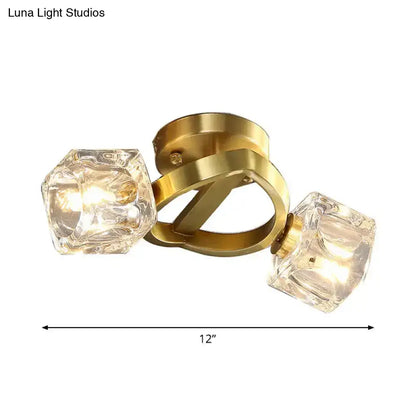 DecorBites™ DecorBites™ Gold Semi Mount Postmodern Metal Ceiling Light with Crystal Shade - Foyer Flush Light