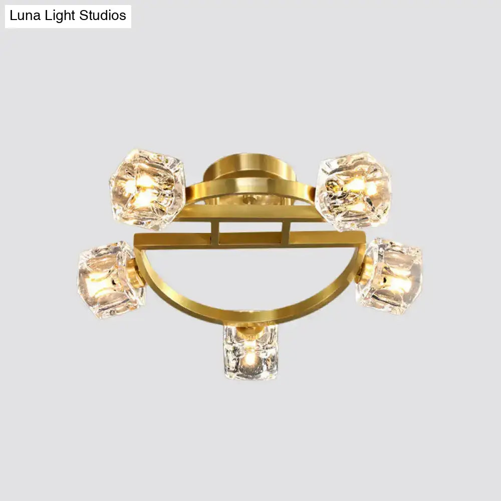 DecorBites™ DecorBites™ Gold Semi Mount Postmodern Metal Ceiling Light with Crystal Shade - Foyer Flush Light