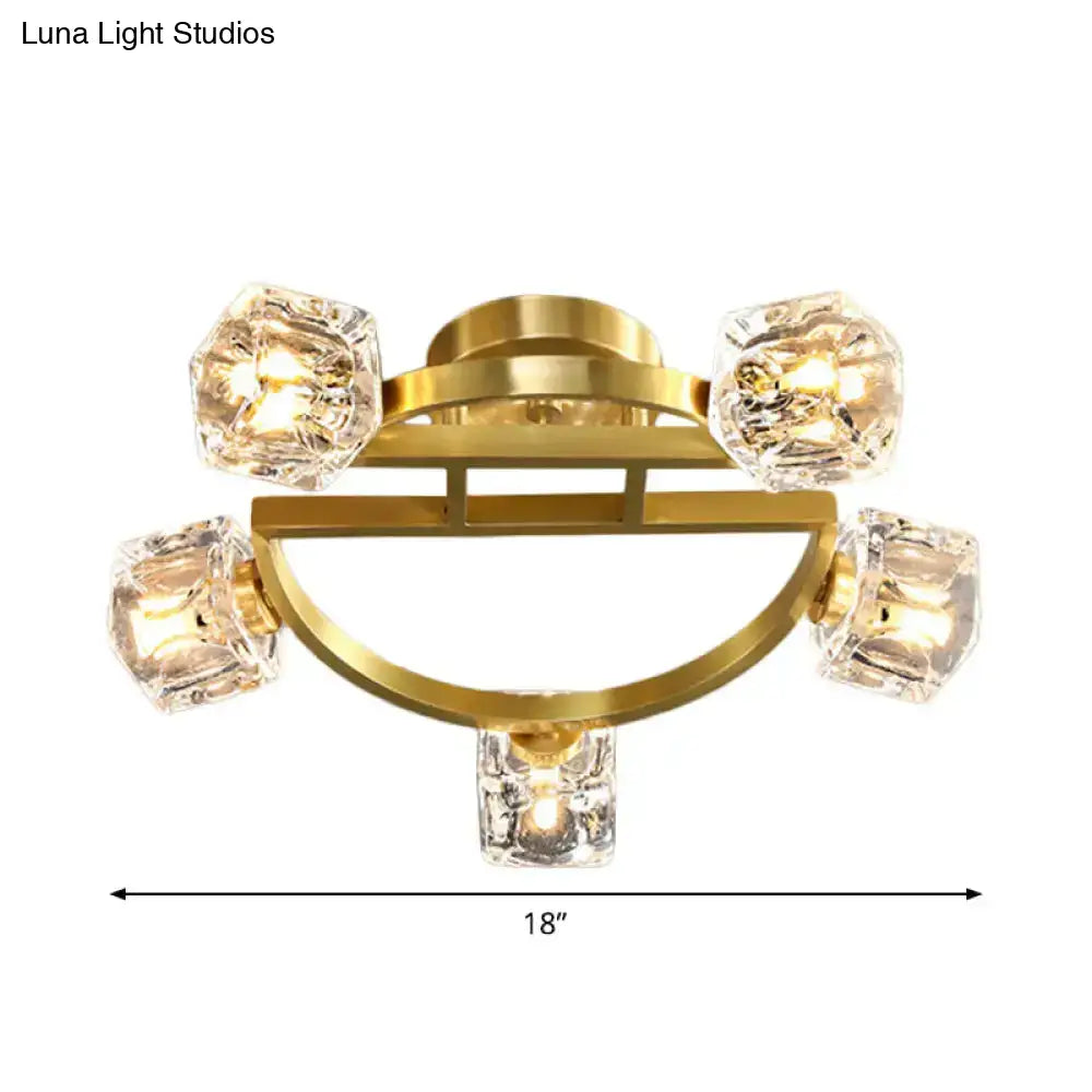 DecorBites™ DecorBites™ Gold Semi Mount Postmodern Metal Ceiling Light with Crystal Shade - Foyer Flush Light