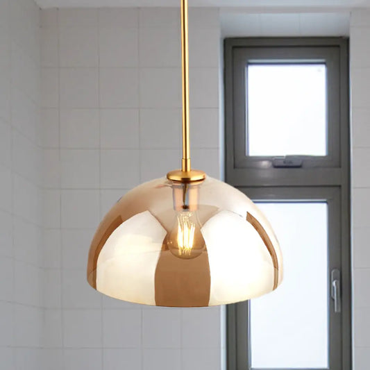 Gold Semicircle Pendant Light Kit with Beautiful Tan/Smoke Gray Mirror Glass - Stylish & Modern Ceiling Lamp