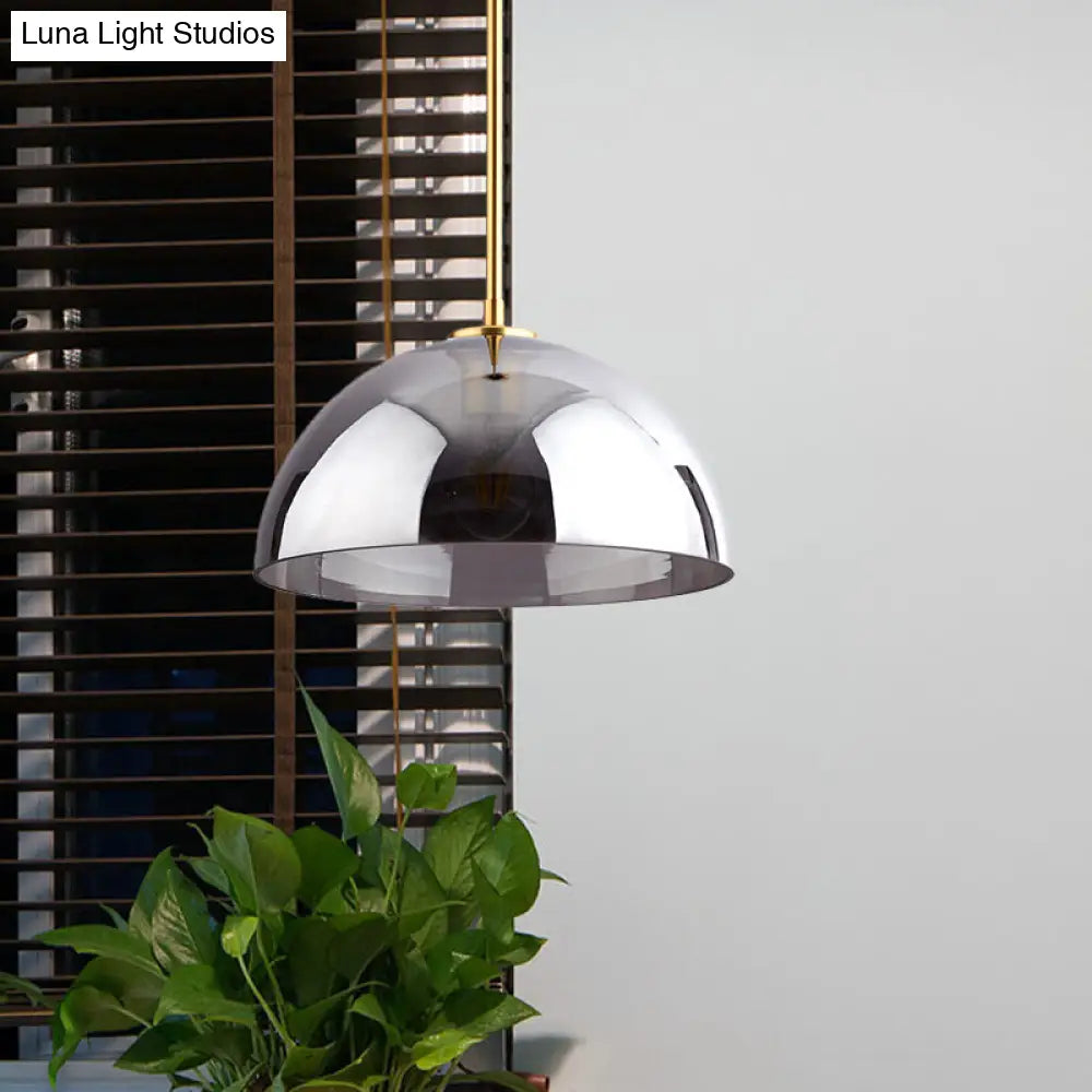 Gold Semicircle Pendant Light Kit with Beautiful Tan/Smoke Gray Mirror Glass - Stylish & Modern Ceiling Lamp