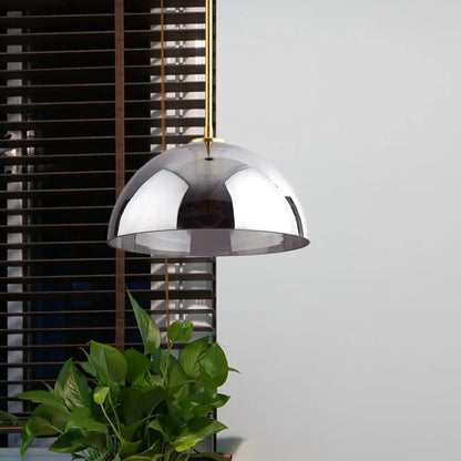 Gold Semicircle Pendant Light Kit with Beautiful Tan/Smoke Gray Mirror Glass - Stylish & Modern Ceiling Lamp