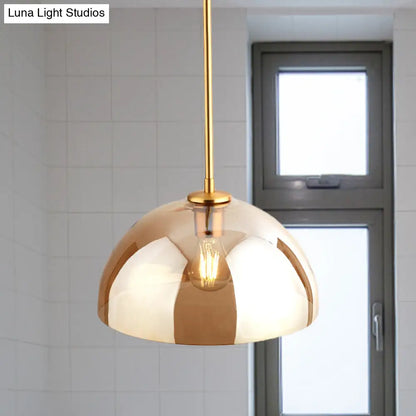 Gold Semicircle Pendant Light Kit with Beautiful Tan/Smoke Gray Mirror Glass - Stylish & Modern Ceiling Lamp