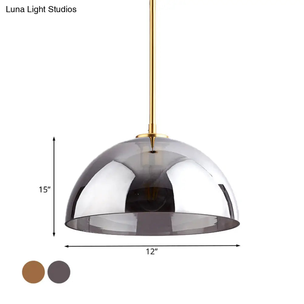 Gold Semicircle Pendant Light Kit with Beautiful Tan/Smoke Gray Mirror Glass - Stylish & Modern Ceiling Lamp