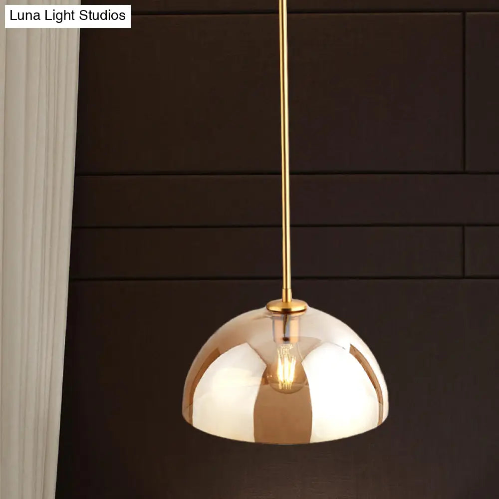 Gold Semicircle Pendant Light Kit with Beautiful Tan/Smoke Gray Mirror Glass - Stylish & Modern Ceiling Lamp