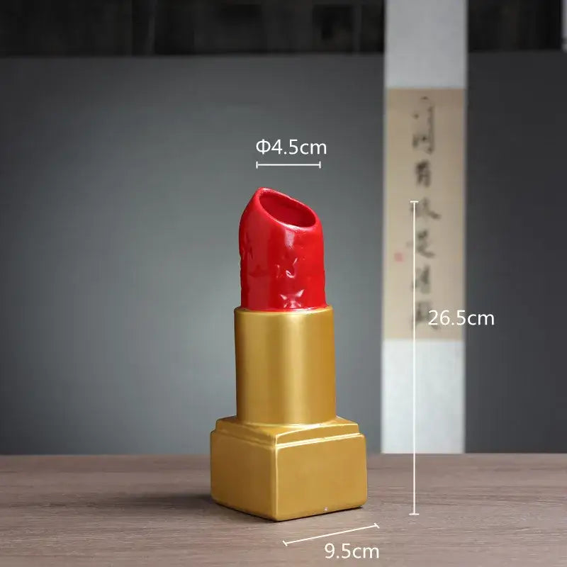 Glossy red and gold ceramic decorbites lipstick vase resin flower ornament for bedroom decorbites lipstick vase