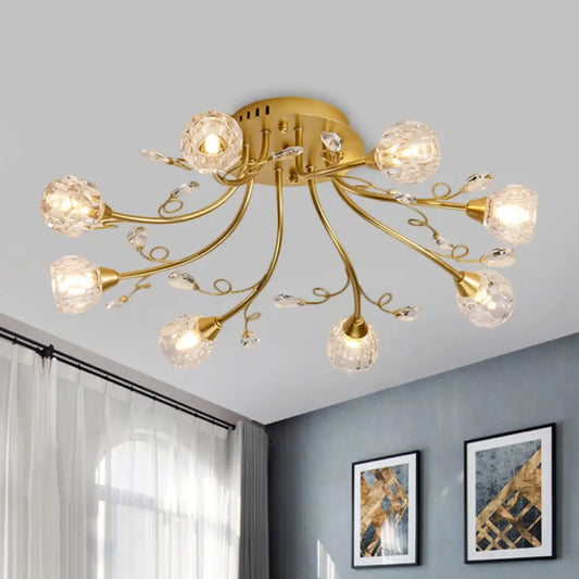 DecorBites™ DecorBites™ Gold Spherical Ceiling Light with Crystal Prisms - Simple Style, 8 Bulbs, Semi Mount Lighting