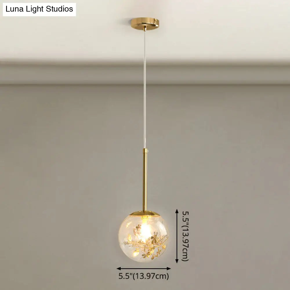 Gold Spherical Glass Pendant Ceiling Light - Modern & Elegant Bedroom Lamp