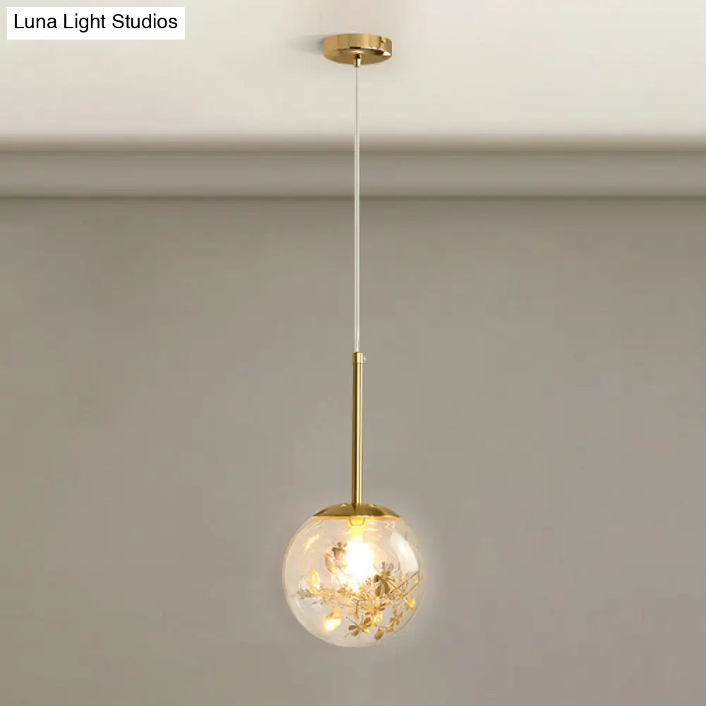 Gold Spherical Glass Pendant Ceiling Light - Modern & Elegant Bedroom Lamp